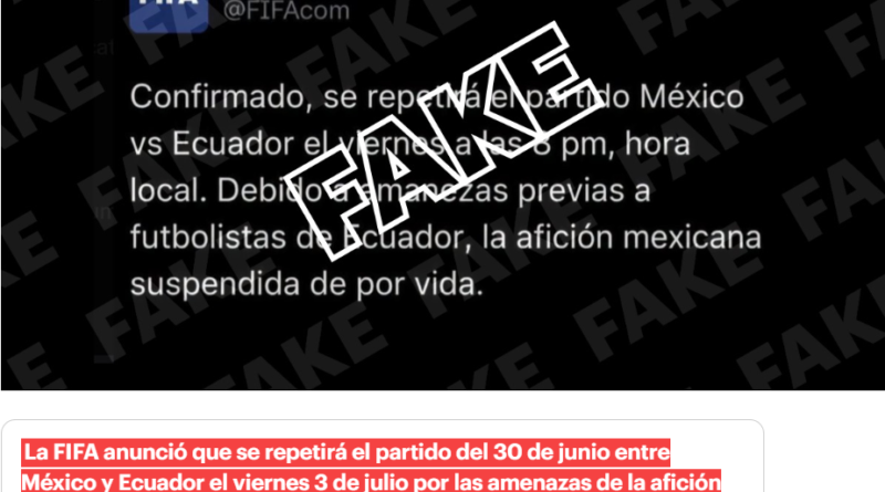 El supuesto ‘post’ de la FIFA anunciando la repetición del partido entre México y Ecuador es falso